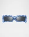 Gucci Men's Gg1426sm Acetate Rectangle Sunglasses In Shiny Bilayer Crystaltransparent Azur