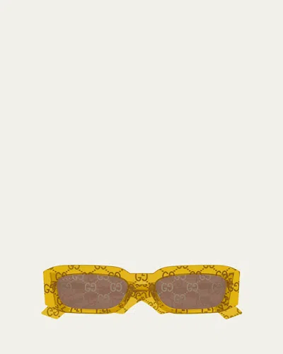 Gucci Men's Gg1426sm Gg Acetate Rectangle Sunglasses In Shiny Crystal Amber Yellow