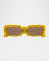 Gucci Men's Gg1426sm Gg Acetate Rectangle Sunglasses In Shiny Crystal Amber Yellow