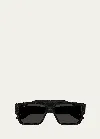 Gucci Men's Gg1460sm Acetate Rectangle Sunglasses In Shiny Solid Black