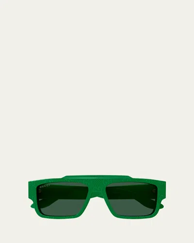 Gucci Men's Faceted Specs Gg1460s 56mm Rectangular Sunglasses In Green Dark Grey