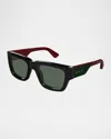 Gucci Men's Gg1668sm Acetate Rectangle Sunglasses In 003 Shiny Black
