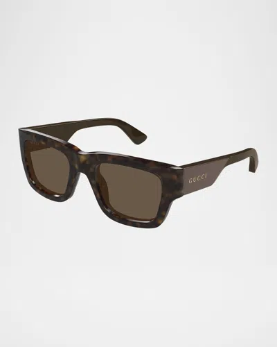 Gucci Men's Gg1668sm Acetate Rectangle Sunglasses In Havana
