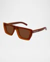 Gucci Men's Gg1723sm Plastic Rectangle Sunglasses In Shiny Transparent Brown