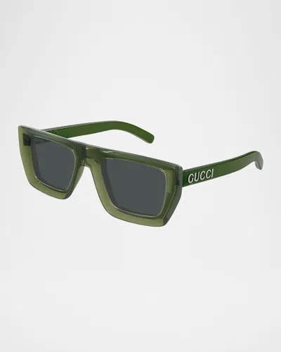Gucci Men's Gg1723sm Plastic Rectangle Sunglasses In Green