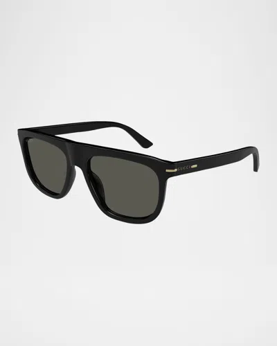 Gucci Men's Gg1726sm Acetate Rectangle Sunglasses In Shiny Black