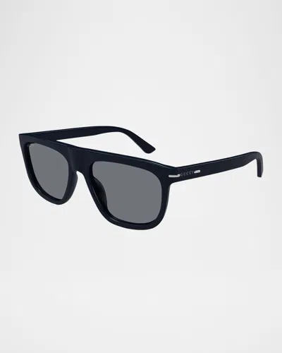 Gucci Men's Gg1726sm Acetate Rectangle Sunglasses In Shiny Solid Dark Blue