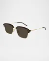 Gucci Men's Gg1733sm Metal Rectangle Sunglasses In Shiny Endura Gold With Havana Eyebrow