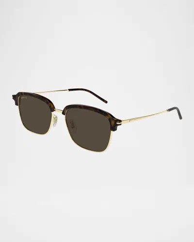 Gucci Men's Gg1733sm Metal Rectangle Sunglasses In Shiny Endura Gold With Havana Eyebrow