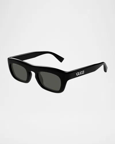 GUCCI MEN'S GG1777SM ACETATE RECTANGLE SUNGLASSES