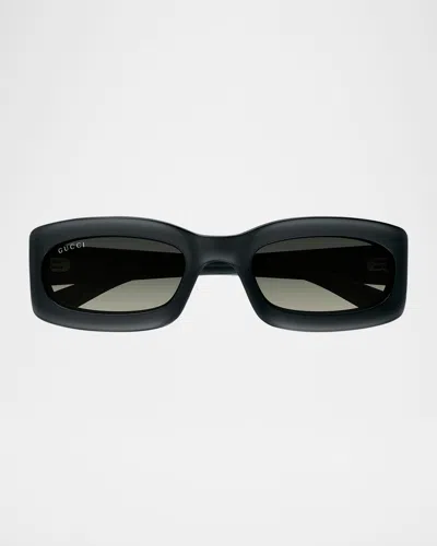 Gucci Men's Gg1786sm Plastic Rectangle Sunglasses In Matte Milky Dark Grey