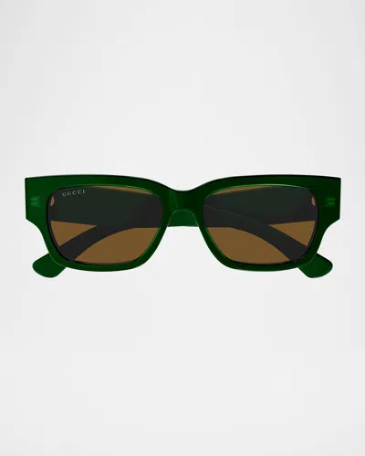 GUCCI MEN'S GG1794SM ACETATE RECTANGLE SUNGLASSES
