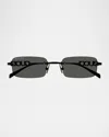 Gucci Men's Gg1808sm Metal Rectangle Sunglasses In Shiny Solid Black Varnish
