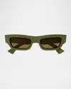 Gucci Men's Gg1839sm Acetate Rectangle Sunglasses In Shiny Solid Olive Green