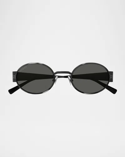 Gucci Men's Gg1854sm Metal Oval Sunglasses In Shiny Dark Ruthenium