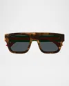Gucci Men's Gg1868sm Acetate Rectangle Sunglasses In Shiny Melange Brown Classic Havana