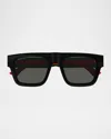 Gucci Men's Gg1868sm Acetate Rectangle Sunglasses In Shiny Solid Black