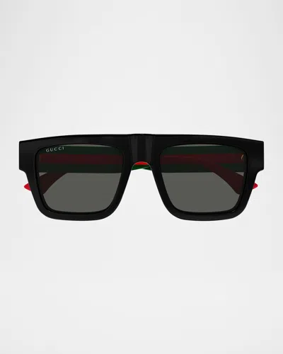 Gucci Men's Gg1868sm Acetate Rectangle Sunglasses In Shiny Solid Black