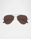 Gucci Men's Gg1874sm Metal Aviator Sunglasses In Matte Light Ruthenium