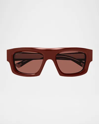 Gucci Men's Gg1926sm Acetate Rectangle Sunglasses In Shiny Solid Burgundy