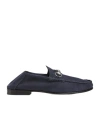 Gucci Round Toe Loafers With Metal Buckle Detail In Blue