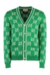 GUCCI GREEN MEN'S COTTON CARDIGAN WITH RIBBED KNIT EDGES