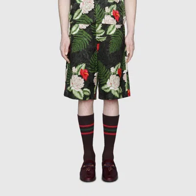 Pre-owned Gucci Men's Green Jacquard Shorts With Hawaian Dream Print 619073 1030