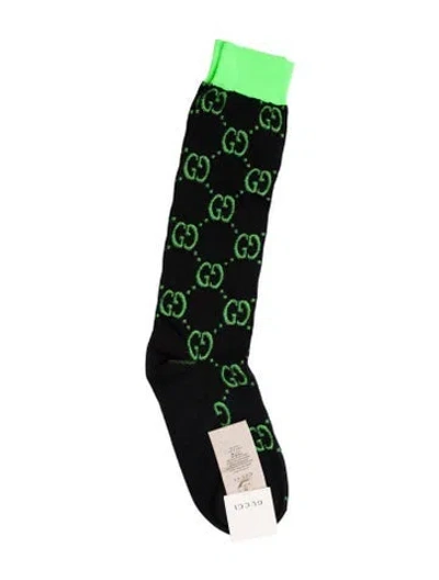 Pre-owned Gucci Men's Green Pattern Print Socks In Multi