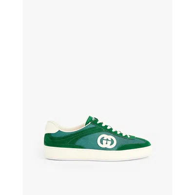 GUCCI MENS GREEN WHITE G74 SUEDE LOW-TOP TRAINERS EUR 42 / 8 UK