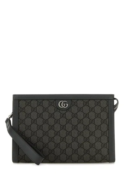 Gucci Men Grey Gg Supreme Fabric Ophidia Clutch