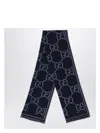 Gucci Men's Grey/blue Checked Gg Wool Scarf | 6600254g386