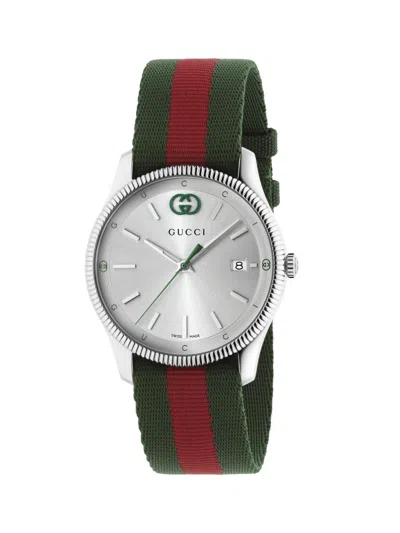 Gucci Men's G-timeless Stainless Steel & Nylon Watch/38mm In Silver