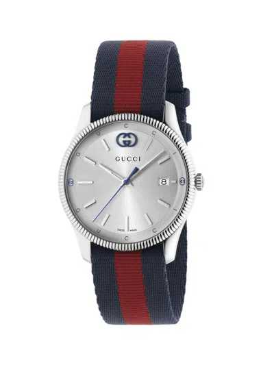 Gucci Men's G-timeless Stainless Steel & Nylon Watch/38mm In Silver
