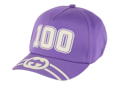 Pre-owned Gucci Men's  100 Baseball Velcro Strap Cap In Purple/white