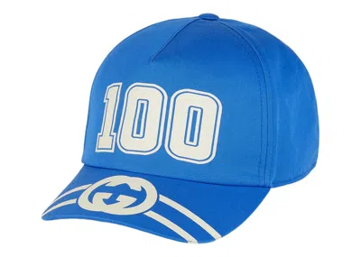 Pre-owned Gucci Men's  100 Baseball Velcro Strap Cap In Royal Blue/white