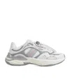 Gucci Leather Mesh Sneakers Featuring Signature Band In White And Gray