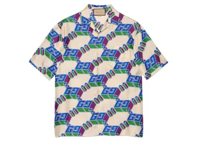 Pre-owned Gucci Men's  3d Gg Print Silk Shirt In Multi