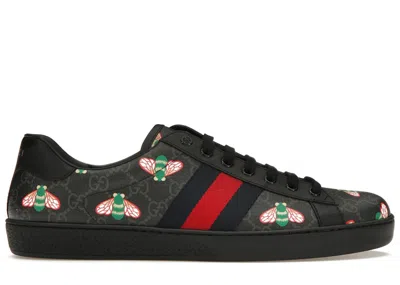 Pre-owned Gucci Men's  Ace Bee Print Sneakers In Black/blue/red In Multi
