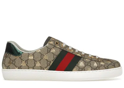 Pre-owned Gucci Men's  Ace Ebony Supreme Bees Sneakers In Brown/white/green In Multi