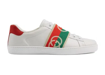 Pre-owned Gucci Men's  Ace Elastic Web Interlocking Gg Sneakers In White/red/green