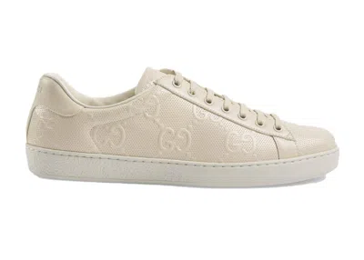 Pre-owned Gucci Men's  Ace Embossed Gg Sneakers In Ivory