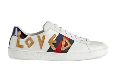 Pre-owned Gucci Men's  Ace Embroidered Love Sneakers In White