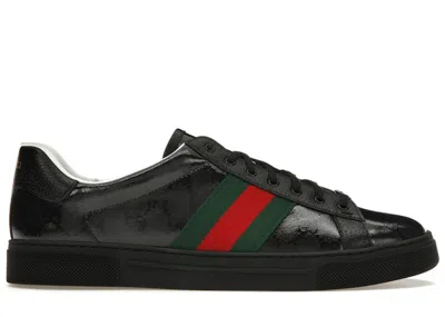 Pre-owned Gucci Men's  Ace Gg Crystal Canvas Sneakers In Black
