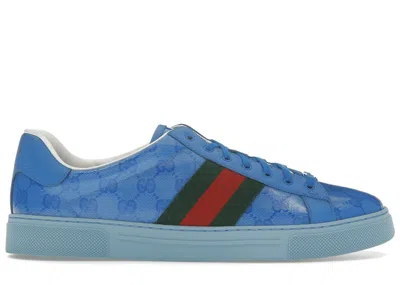 Pre-owned Gucci Men's  Ace Gg Crystal Canvas Sneakers In Blue/green/red