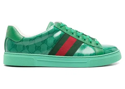 Pre-owned Gucci Men's  Ace Gg Crystal Canvas Sneakers In Green/red In Multi
