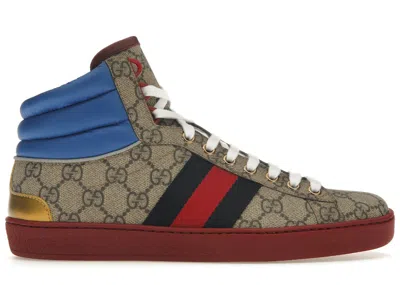 Pre-owned Gucci Men's  Ace Gg High Top Sneakers In Beige/ebony In Multi