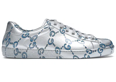 Pre-owned Gucci Men's  Ace Gg Sneakers In Silver