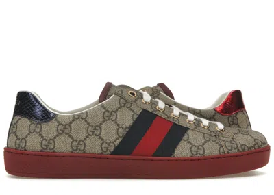 Pre-owned Gucci Men's  Ace Gg Supreme Red Sneakers In Beige In Sand