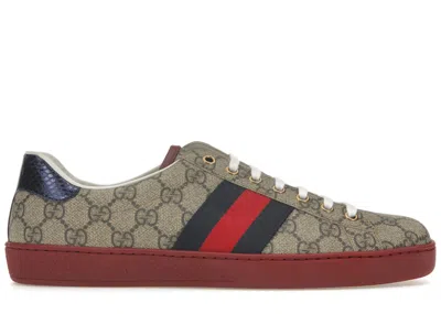 Pre-owned Gucci Men's  Ace Gg Supreme Red Sneakers In Beige