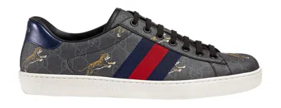Pre-owned Gucci Men's  Ace Gg Supreme Tigers Sneakers In Black